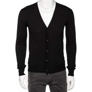 مملوكة مسبقًا Roberto Cavalli Black Knit Pocketed Button Front Cardigan M