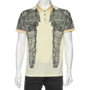 Pre Owned Roberto Cavalli Yellow Snakeskin Printed Cotton Pique Polo T-Shirt XL