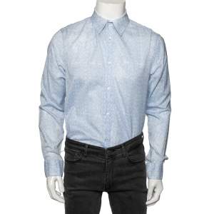 Roberto Cavalli Blue Floral Printed Full Sleeves Shirt L