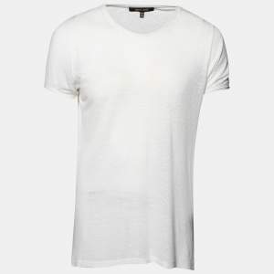 Pre Owned Roberto Cavalli White Textured Knit Crew Neck Short Sleeve T-Shirt M