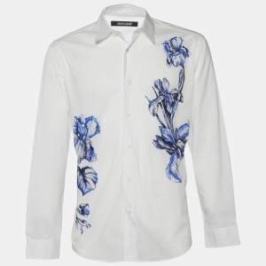 Roberto Cavalli White Floral Printed Cotton Slim Fit Shirt 3XL