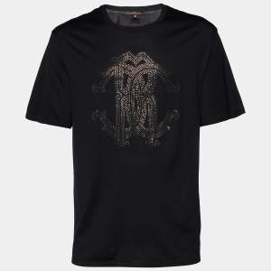 Roberto Cavalli Black Logo Detail Cotton Knit T-Shirt XXL