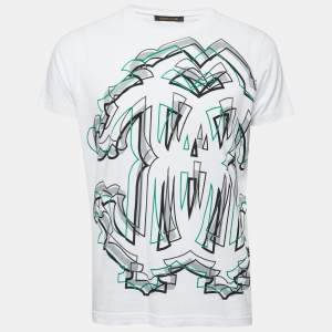Roberto Cavalli White Cotton Graphic Print T-Shirt L