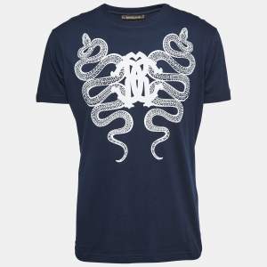 Roberto Cavalli Navy Blue Cotton Snake Logo Print T-Shirt XL