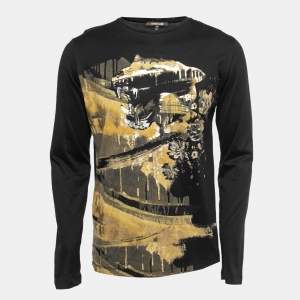 Roberto Cavalli Black Abstract Print Cotton Long Sleeve T-Shirt M