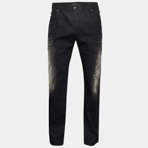 Pre Owned Roberto Cavalli Black Denim Distressed Jeans XL