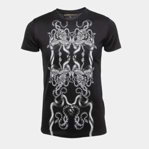 Pre Owned Roberto Cavalli Black Snake Print Cotton Crew Neck T-Shirt S