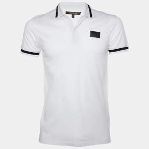 Roberto Cavalli White Logo Plaque Cotton Pique Polo T-Shirt S
