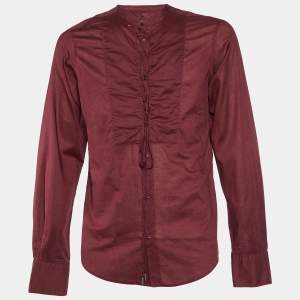 Roberto Cavalli Burgundy Cotton Embroidered Lace Up Detail Shirt XL