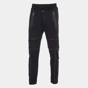 Robert Cavalli Black Cotton Knit Embellished Track Pants L