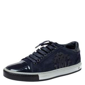 Roberto Cavalli Navy Blue Suede and Patent Leather Low Top Sneakers Size 40