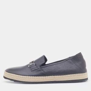 Pre Owned Roberto Cavalli Black Leather Logo Detail Slip On Espadrille Size 43