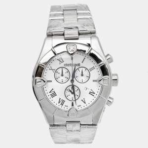 Roberto Cavalli Silver Stainless Steel Diamond Time R7253616015 Chronograph Men's Wristwatch 45.50 mm