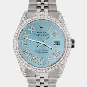 Rolex Custom Sky Blue 2.85ct Diamonds Stainless Steel Datejust  Automatic Men's Wristwatch 36mm