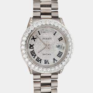 Rolex 18k white gold 5.8ct diamond bezel lugs rhodium dial president day date 118239 Wristwatch 36mm