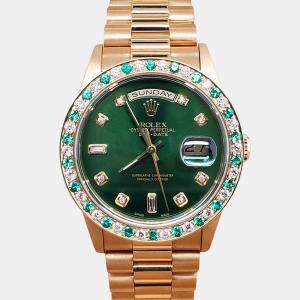 Rolex diamond emerald bezel green diamond dial yellow gold president day date 18238 Wristwatch 36mm