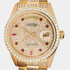 Rolex Custom Gold  Diamonds 18k Yellow Gold President Day-Date   Automatic Men's Wristwatch 36mm