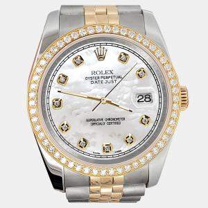 Rolex Custom White 1.1ct Diamonds 18K Yellow Gold Stainless Steel Datejust  Automatic Men's Wristwatch 36mm