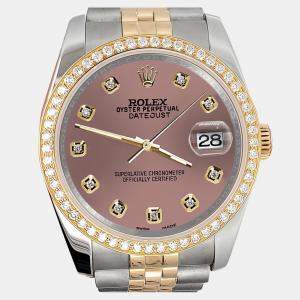 Rolex Custom Salmon 1.1ct Diamonds 18K Yellow Gold Stainless Steel Datejust  Automatic Men's Wristwatch 36mm