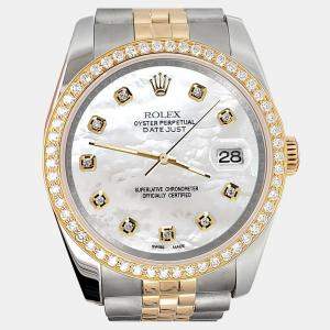 Rolex Custom White 1.1ct Diamonds 18K Yellow Gold Stainless Steel Datejust  Automatic Men's Wristwatch 36mm