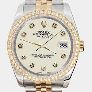 Rolex Custom Satin Linen 1.1ct Diamonds 18K Yellow Gold Stainless Steel Datejust  Automatic Men's Wristwatch 36mm