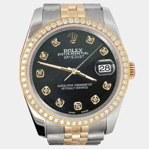 Rolex Custom Black 1.1ct Diamonds 18K Yellow Gold Stainless Steel Datejust  Automatic Men's Wristwatch 36mm