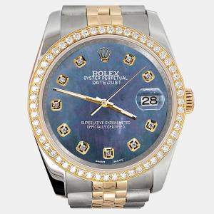 Rolex Custom Black 1.1ct Diamonds 18K Yellow Gold Stainless Steel Datejust  Automatic Men's Wristwatch 36mm