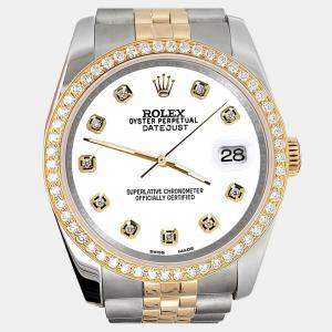 Rolex Custom White 1.1ct Diamonds 18K Yellow Gold Stainless Steel Datejust  Automatic Men's Wristwatch 36mm