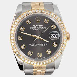 Rolex Custom Rhodium Gray 1.1ct Diamonds 18K Yellow Gold Stainless Steel Datejust  Automatic Men's Wristwatch 36mm