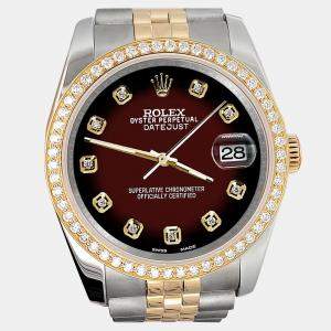Rolex Custom Maroon Vignette 1.1ct Diamonds 18K Yellow Gold Stainless Steel Datejust  Automatic Men's Wristwatch 36mm