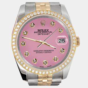 Rolex Custom Hot Pink 1.1ct Diamonds 18K Yellow Gold Stainless Steel Datejust  Automatic Men's Wristwatch 36mm