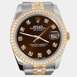 Rolex Custom Chocolate  1.1ct Diamonds 18K Yellow Gold Stainless Steel Datejust  Automatic Men's Wristwatch 36mm