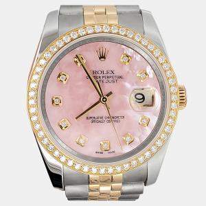 Rolex Custom Pink 1.1ct Diamonds 18K Yellow Gold Stainless Steel Datejust  Automatic Men's Wristwatch 36mm