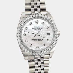Rolex Custom White 3.17ct Diamonds Stainless Steel Datejust 126300 Automatic Men's Wristwatch 41mm