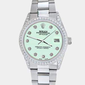 Rolex Custom Light Malachite 1.95ct Diamonds Stainless Steel Datejust  Automatic Men's Wristwatch 36mm