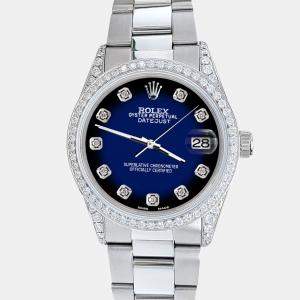 Rolex Custom Blue Vignette 1.95ct Diamonds Stainless Steel Datejust  Automatic Men's Wristwatch 36mm