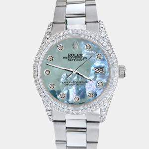 Rolex Custom Tahitian Blue 1.95ct Diamonds Stainless Steel Datejust  Automatic Men's Wristwatch 36mm