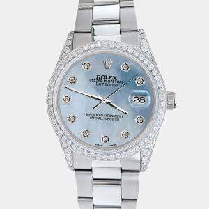 Rolex Custom Sky Blue 1.95ct Diamonds Stainless Steel Datejust  Automatic Men's Wristwatch 36mm