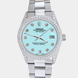 Rolex Custom Aqua Blue 1.95ct Diamonds Stainless Steel Datejust  Automatic Men's Wristwatch 36mm