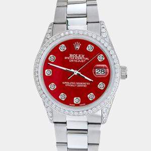 Rolex Custom Royal Red 1.95ct Diamonds Stainless Steel Datejust  Automatic Men's Wristwatch 36mm