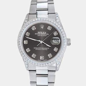 Rolex Custom Rhodium Gray 1.95ct Diamonds Stainless Steel Datejust  Automatic Men's Wristwatch 36mm