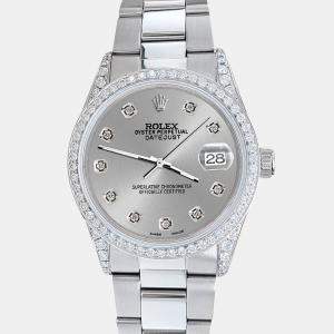 Rolex Custom Silver 1.95ct Diamonds Stainless Steel Datejust  Automatic Men's Wristwatch 36mm