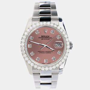 Rolex Custom Salmon 2.7ct Diamonds Stainless Steel Datejust 116200 Automatic Men's Wristwatch 36mm