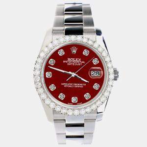Rolex Custom Imperial Red 2.7ct Diamonds Stainless Steel Datejust 116200 Automatic Men's Wristwatch 36mm
