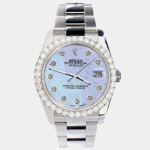 Rolex Custom Purple 2.7ct Diamonds Stainless Steel Datejust 116200 Automatic Men's Wristwatch 36mm