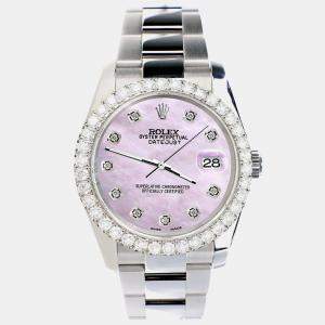 Rolex Custom Pink Pearl 2.7ct Diamonds Stainless Steel Datejust 116200 Automatic Men's Wristwatch 36mm