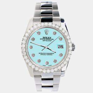 Rolex Custom Aqua Blue 2.7ct Diamonds Stainless Steel Datejust 116200 Automatic Men's Wristwatch 36mm