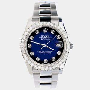 Rolex Custom Blue Vignette 2.7ct Diamonds Stainless Steel Datejust 116200 Automatic Men's Wristwatch 36mm