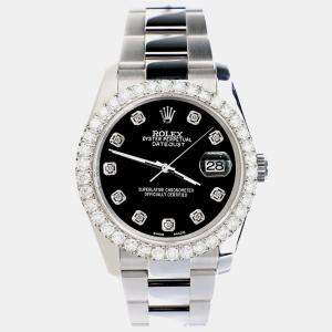 Rolex Custom Black 2.7ct Diamonds Stainless Steel Datejust 116200 Automatic Men's Wristwatch 36mm