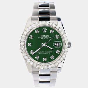 Rolex Custom Forest Green 2.7ct Diamonds Stainless Steel Datejust 116200 Automatic Men's Wristwatch 36mm
